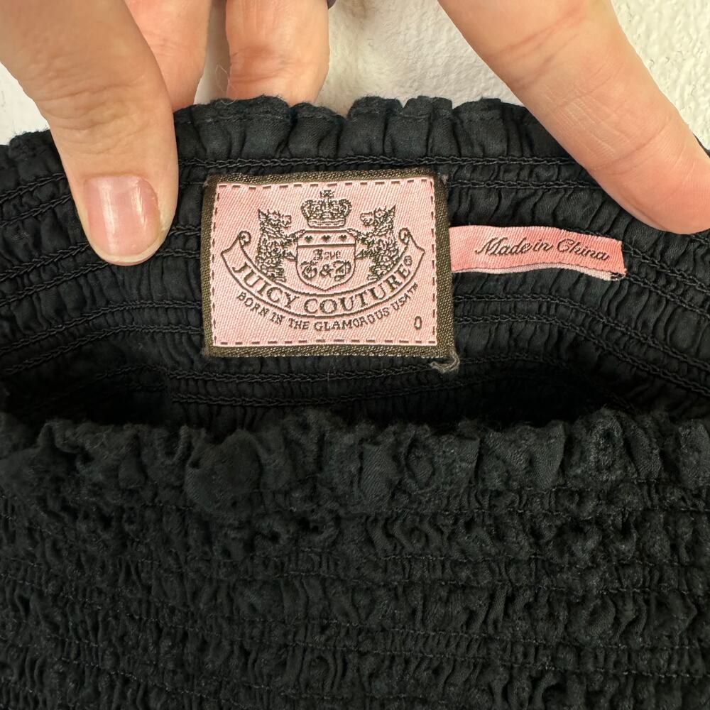 Juicy Couture Black Eyelet Smocked Mini Babydoll Cotton Summer Dress w Pockets - Picture 6 of 7